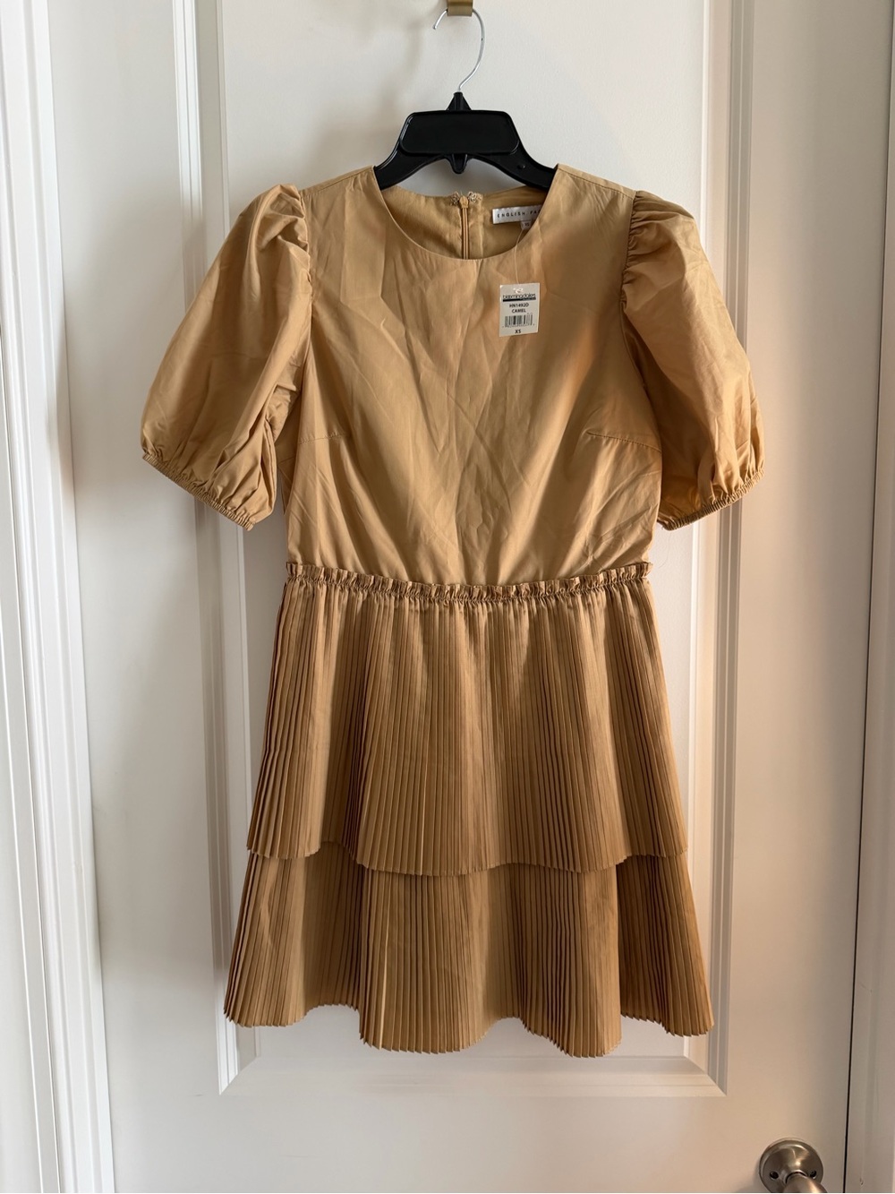 English Factory Camel Color Pleated Tiered Mini Dress